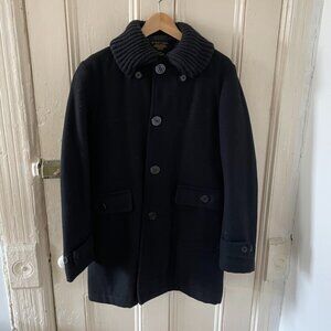 Fidelity By Gerald & Stewart Black Coat, Mid-length with Knit Black Collar - XL
